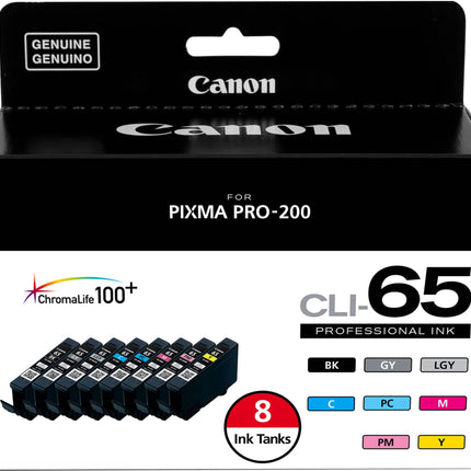 Original Canon CLI-65 High Yield Black and Multi-Colors Ink Cartridge, 8 Packs