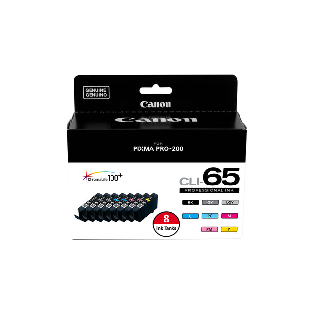 Original Canon CLI-65 High Yield Black and Multi-Colors Ink Cartridge, 8 Packs