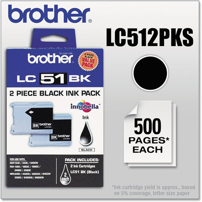 Brother LC51BK Standard Yield Black Ink Cartridge 2 PKS