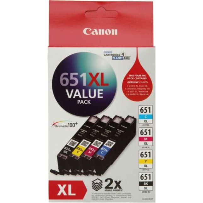 Original Canon CLI-651XL Black & Color Ink Cartridges- 4 Pack