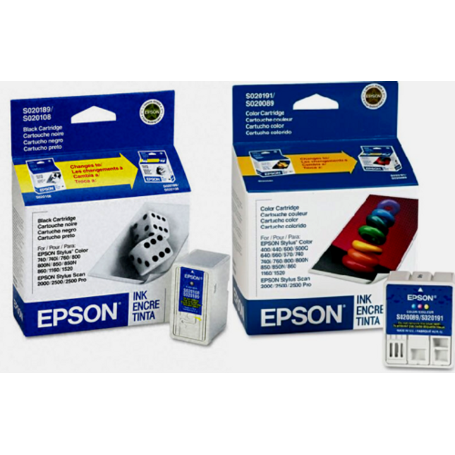 Original Epson S020191, S020108 Black & Color Ink Cartridges