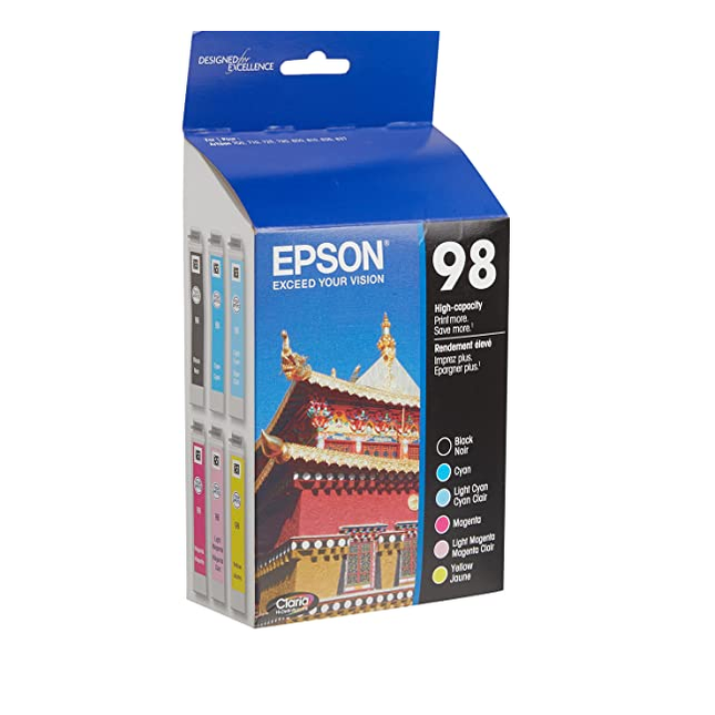 Epson 98 Black/Cyan/Light Cyan/Magenta/Light Magenta/Yellow High Yield Ink Cartridge, 6/Pack