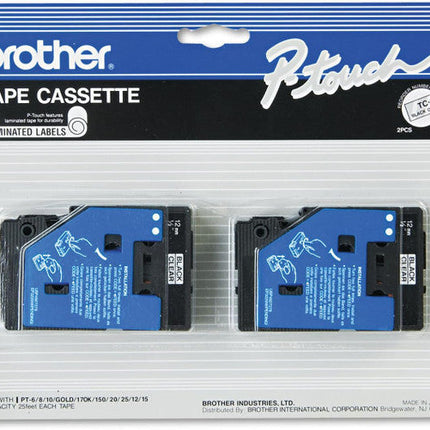 Original Brother TC-20 1/2 In. Standard Yield Black On White P-touch Tape, 2/Pack
