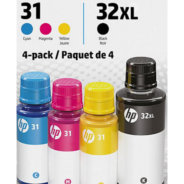 Original HP 31 C-M-Y and HP 32XL Black Ink Cartridges Refills-Pack-4