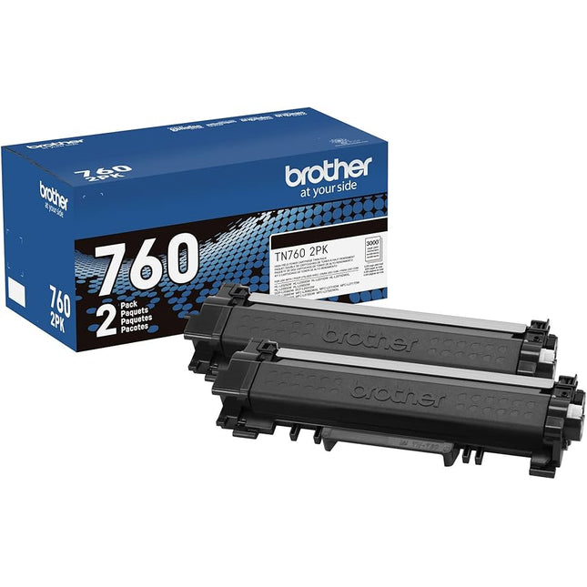 Genuine Brother TN760 High Yield Black Toner Cartridge, TN760BK 2-Pack
