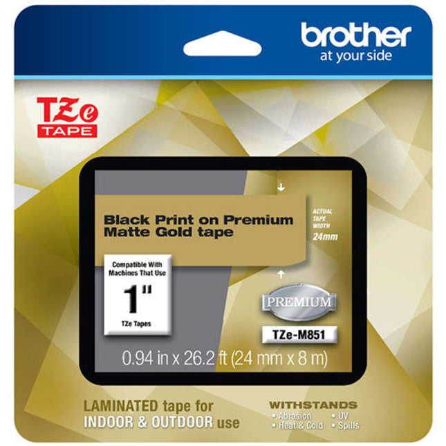 Genuine Brother TZe-M851 Black on Matte Gold 24mm 1" P-Touch Label Tape