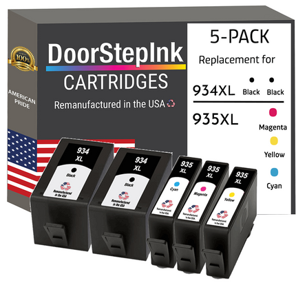 DoorStepInk Brand For HP 934XL 2 Black / 935XL 3 Color 5-pack Remanufactured in the USA