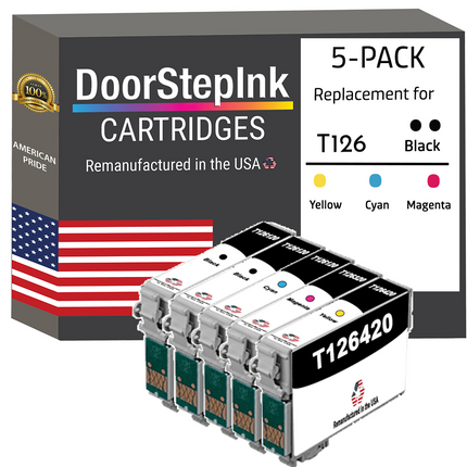 DoorStepInk Remanufactured in the USA Ink Cartridges for Epson T126 2 Black / 3 Color 5-Pack