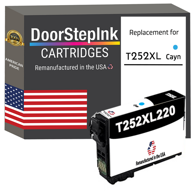 DoorStepInk Remanufactured in the USA Ink Cartridge for Epson T252XL Cyan