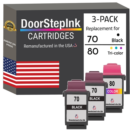 DoorStepInk Brand For Lexmark #70 2 Black / #80 1 Color 3-Pack Remanufactured in the USA