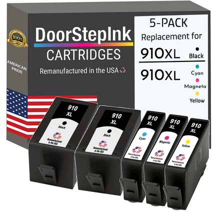 DoorStepInk Remanufactured in the USA Ink Cartridges for 910XL 3YL65AN 2 Black, 910XL 3YL62AN 1 Cyan, 910XL 3YL63AN 1 Magenta and 910XL 3YL64AN 1 Yellow (5Pack)