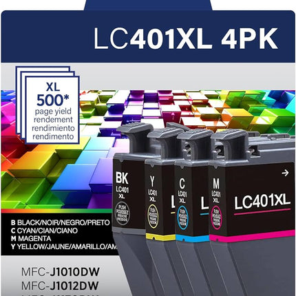 Genuine Brother LC401XL High Yield Ink, Black/Cyan/Magenta/Yellow, Pack Of 4 Cartridges