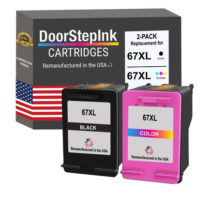 DoorStepInk Brand for HP 67XL Black / Color Combo Pack Remanufactured in the USA Ink Cartridges